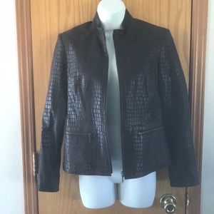 ALFANI 100% Brown Leather Jacket, Size S